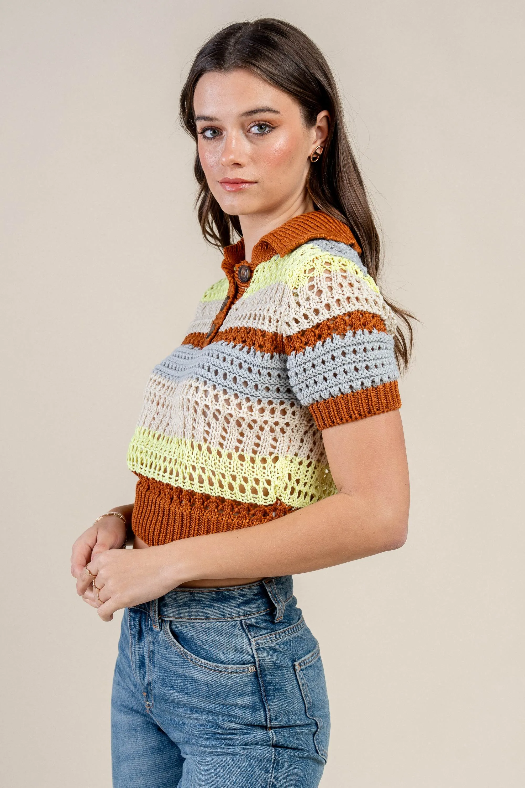 BT2383C/ CHIC MULTICOLOR KNIT CROCHET PULLOVER TOP sold by privy product image thumbnail 2