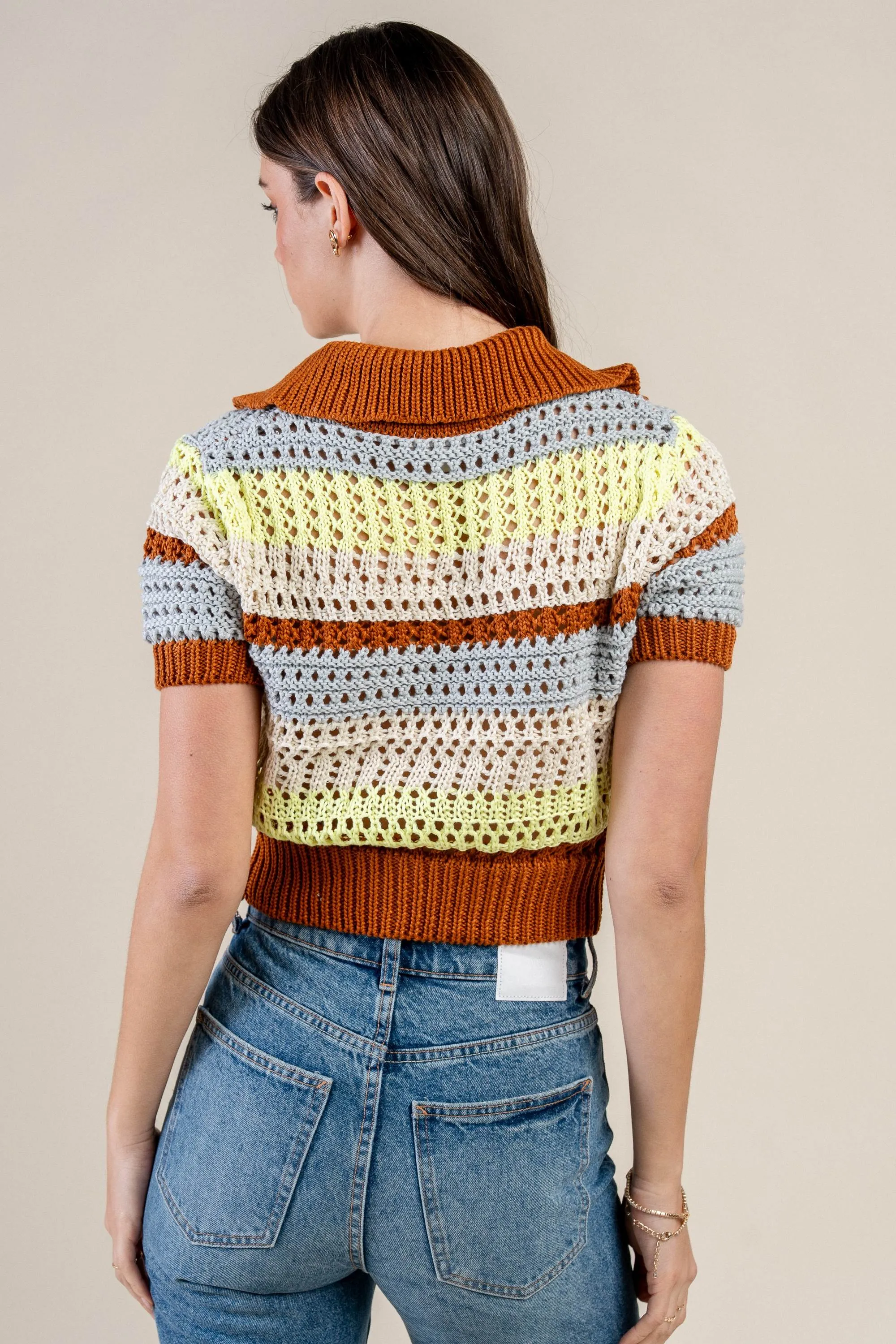 BT2383C/ CHIC MULTICOLOR KNIT CROCHET PULLOVER TOP sold by privy product image thumbnail 3