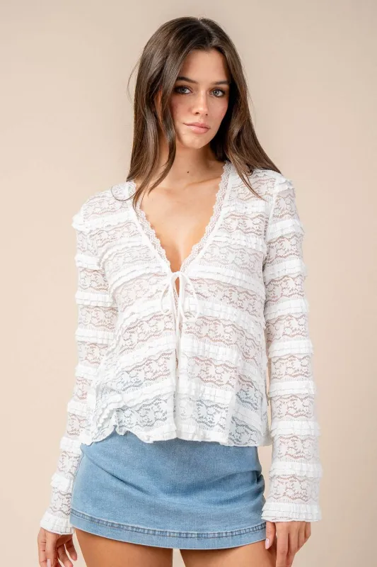 CT10746K / L/S FRONT TIE 3D LACE TOP sold by privy