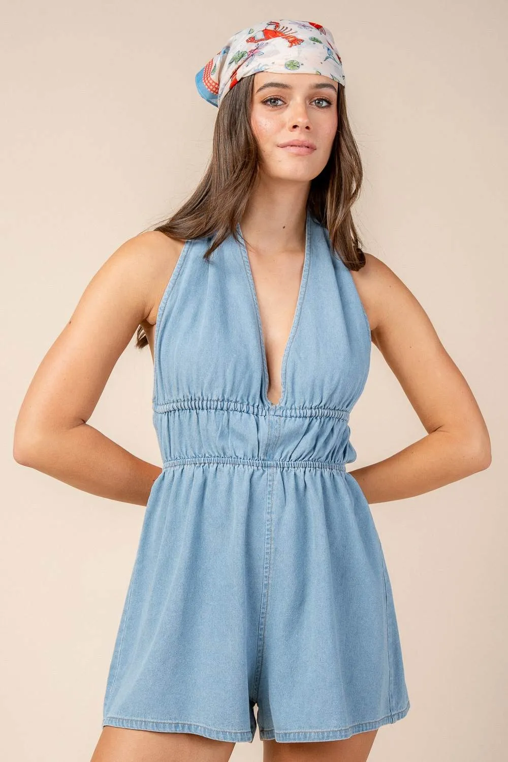 CJ40031Y / DEEP V NECK HALTER ROMPER sold by privy product image thumbnail 4