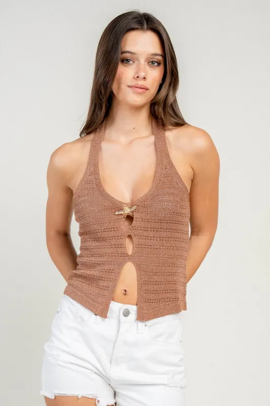 BT3450C / POINTELLE HALTER LUREX SWEATER TOP made by privy