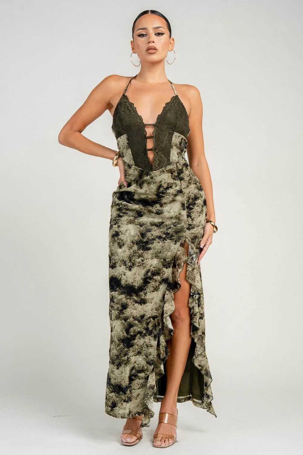 HD30660BD / PRINTEDMESH JACQUARD W/ LACE HALTER sold by privy