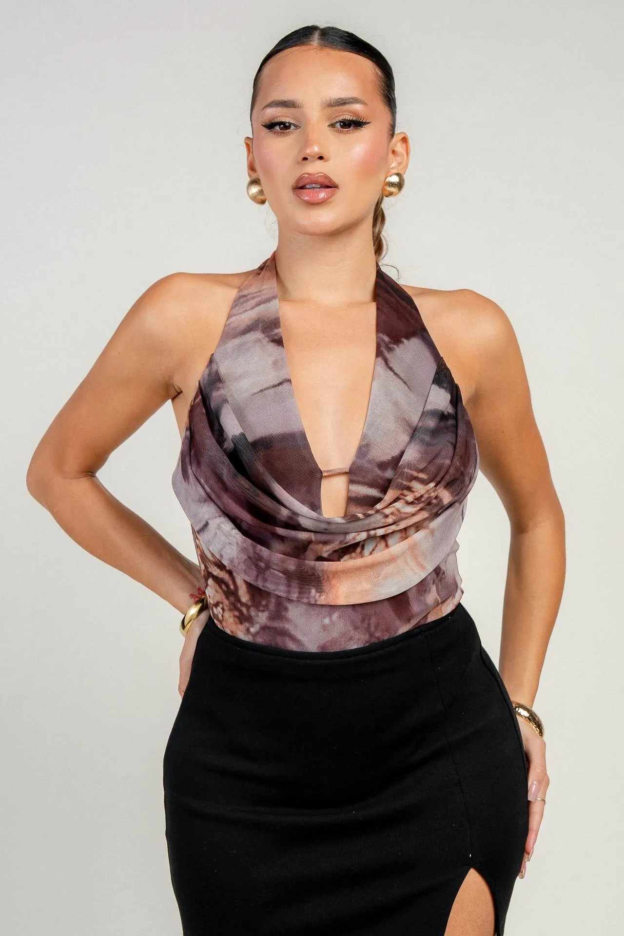 HT4217NST / COWL HALTER NECK BACK LESS BODYSUIT sold by privy