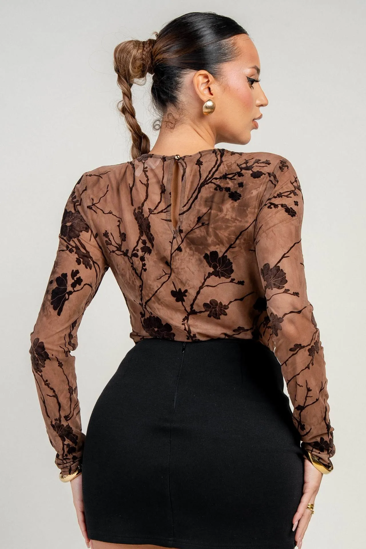 HT4223KST / MESH VELVET FLOCKING LONG SLEEVE BODYSUIT sold by privy product image thumbnail 5