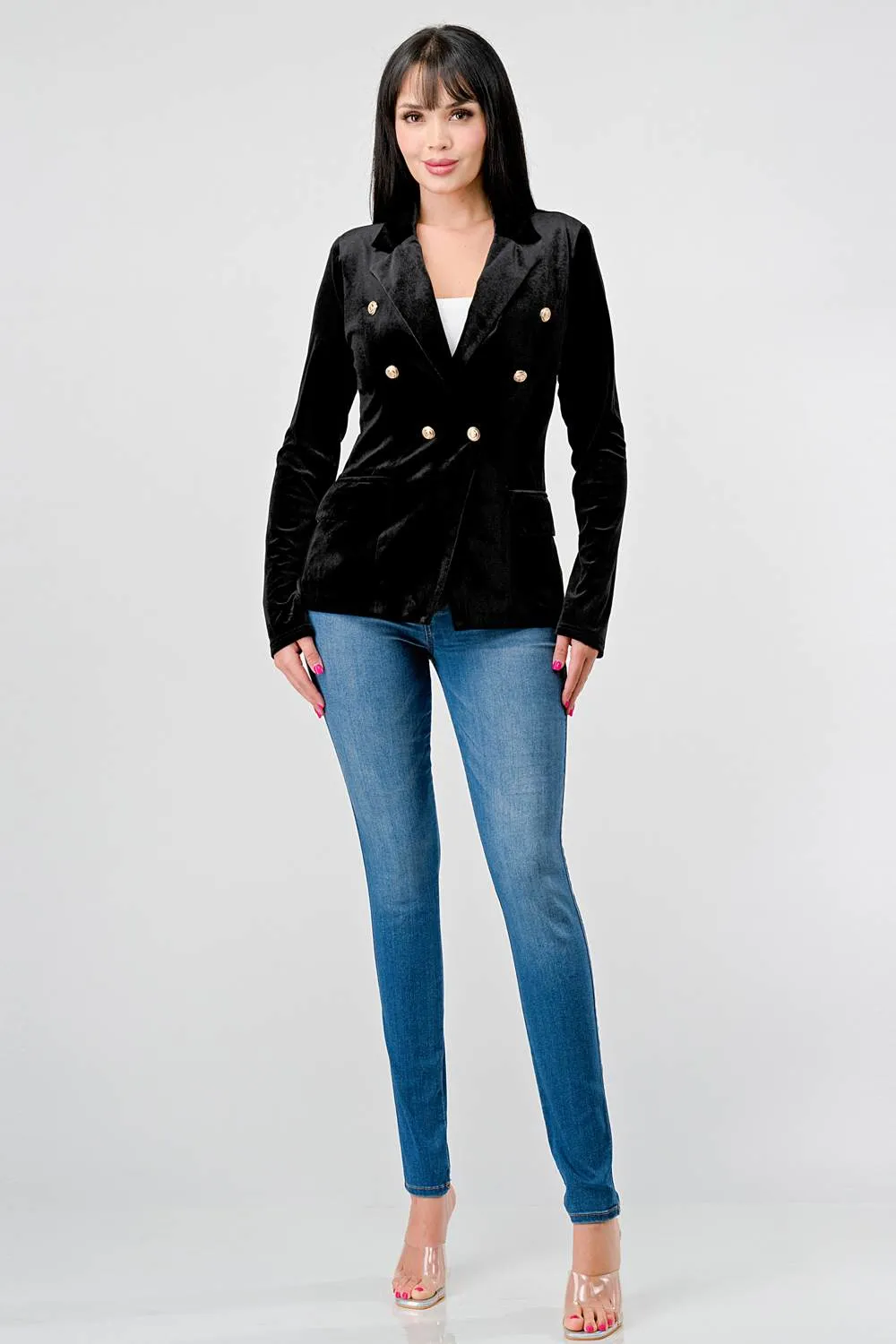 LUXE STRETCH VELVET DOUBLE BUTTONS BLAZER sold by privy product image thumbnail 5