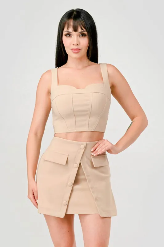 CHIC STRETCH WOVEN BUSTIER TOP & MINI SKIRT SETS made by privy