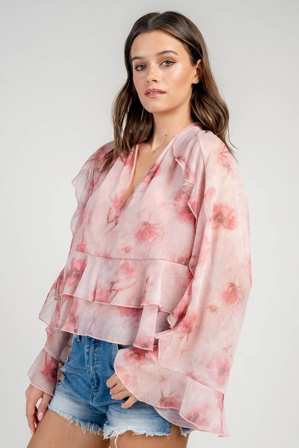 CT10621K / YORYU CHIFFON RUFFLED L/S V-NK BLOUSE sold by privy product image thumbnail 2