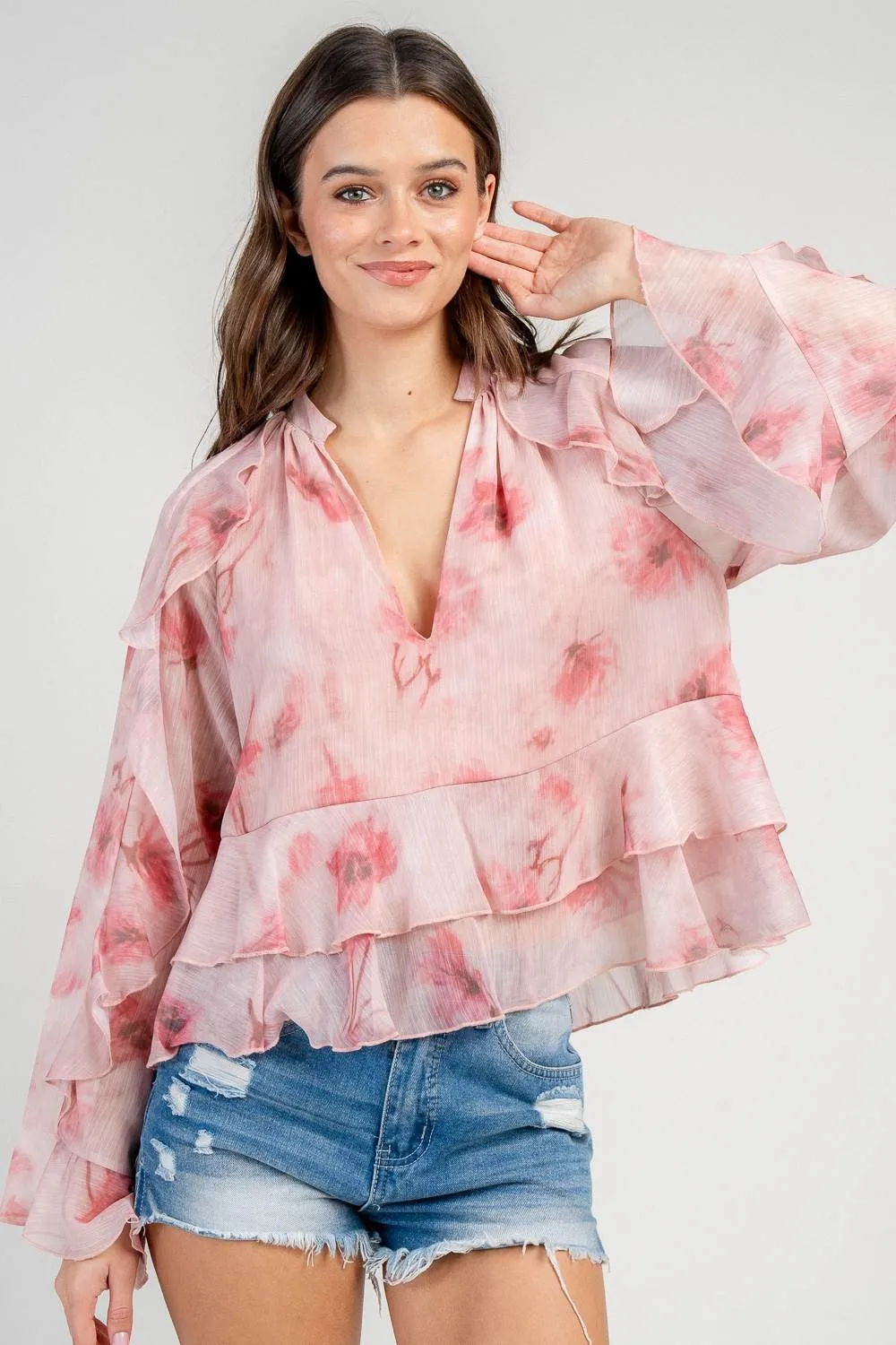 CT10621K / YORYU CHIFFON RUFFLED L/S V-NK BLOUSE sold by privy product image thumbnail 4