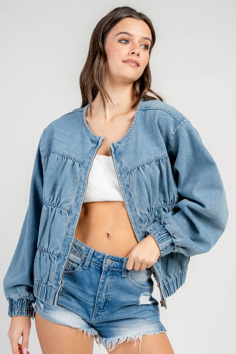 CG60134Y / DENIM RUCHED SEAMS AND HEMS DENIM JACKET sold by privy product image thumbnail 4