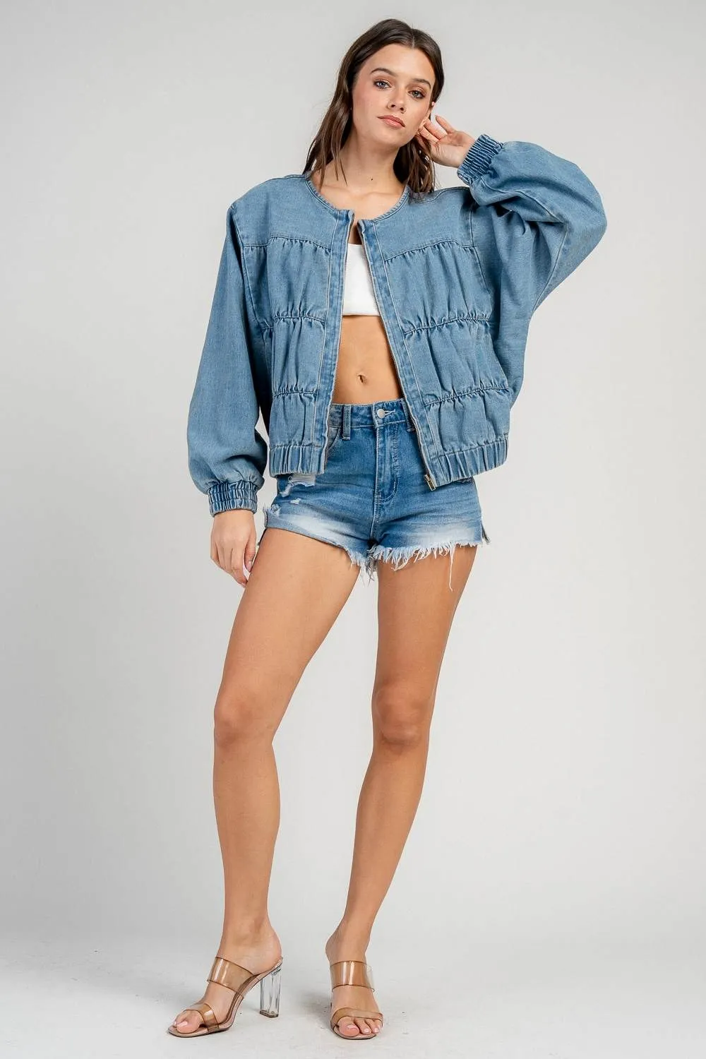 CG60134Y / DENIM RUCHED SEAMS AND HEMS DENIM JACKET sold by privy product image thumbnail 5