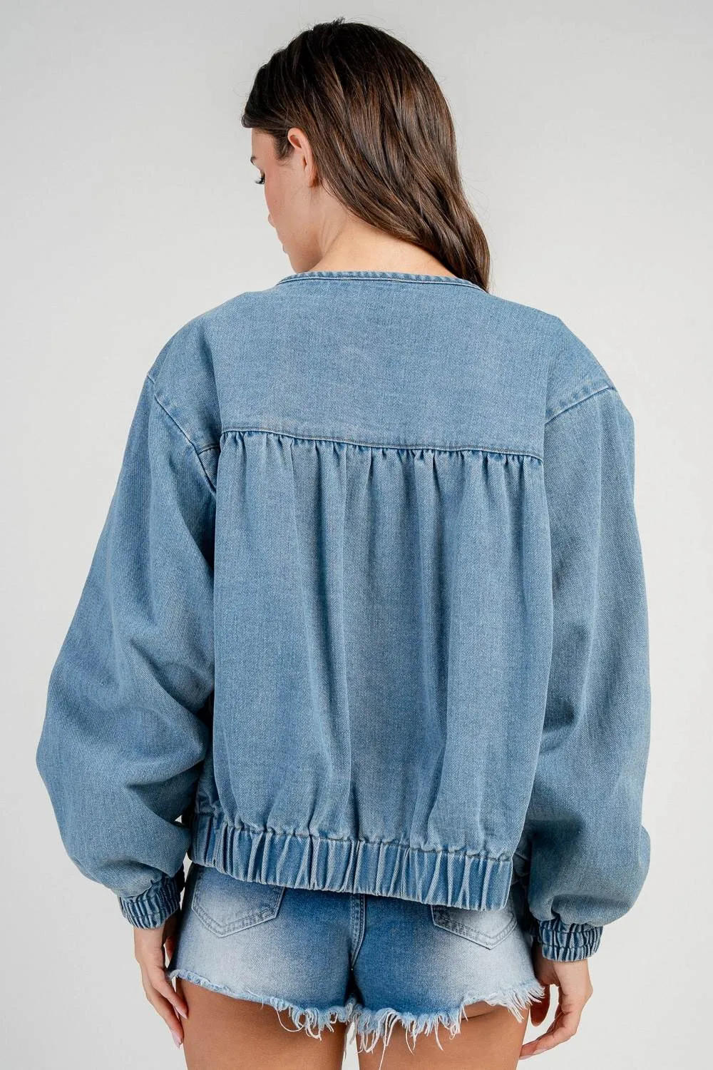 CG60134Y / DENIM RUCHED SEAMS AND HEMS DENIM JACKET sold by privy product image thumbnail 3