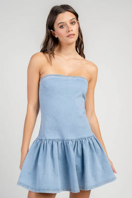 CD30807S / TUBE DROP WAIST DENIM MINI DRESS made by privy