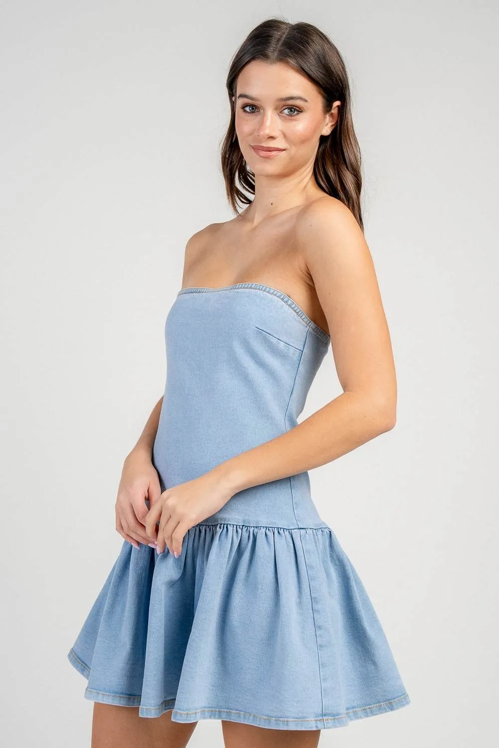 CD30807S / TUBE DROP WAIST DENIM MINI DRESS sold by privy product image thumbnail 2