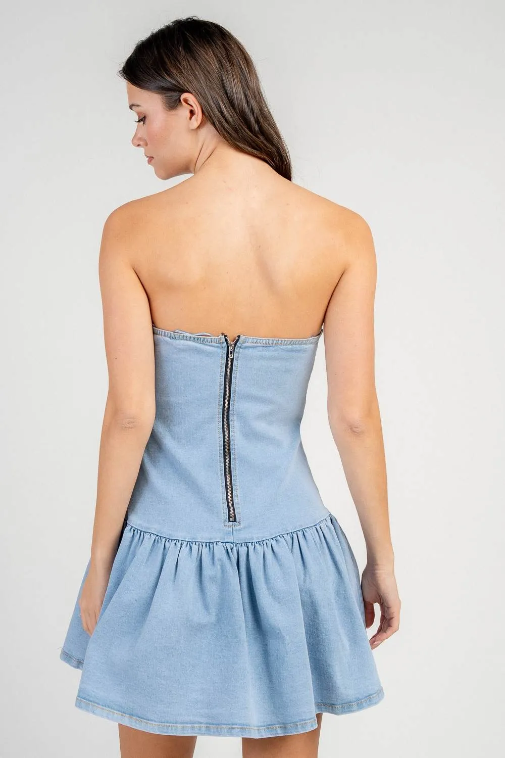 CD30807S / TUBE DROP WAIST DENIM MINI DRESS sold by privy product image thumbnail 3