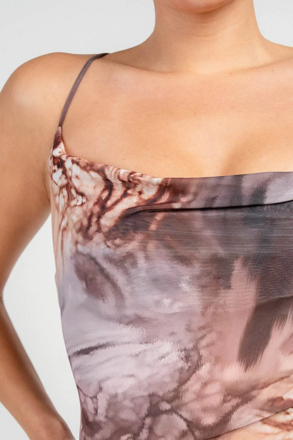 HD30909KST / COWL HALTER BACK LACE DOWN TIE MERMAID MIDI DRESS sold by privy product image thumbnail 5