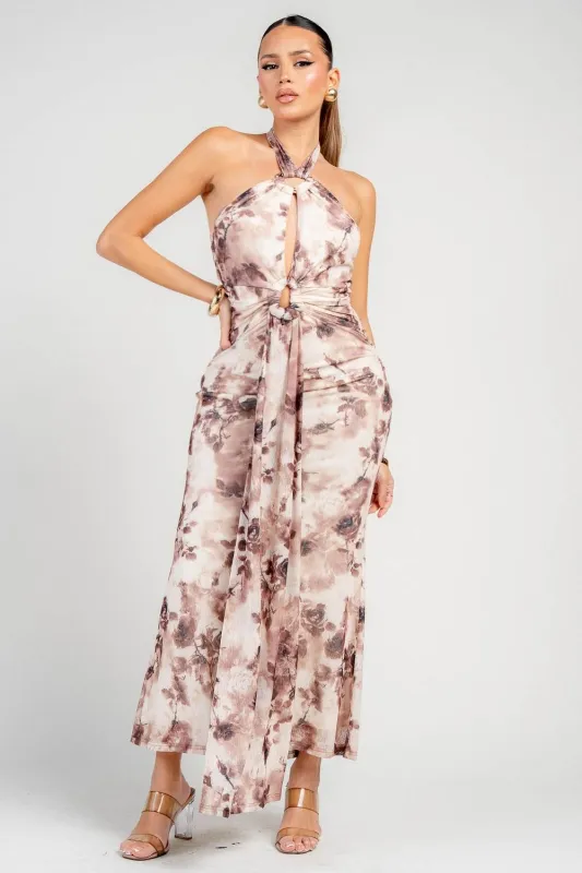 HD30906E / HALTERNECK PRINT MIDI DRESS sold by privy