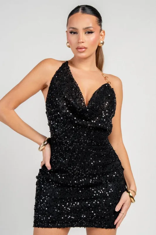 HD30930K / HALTER COWL NECK MINI DRESS sold by privy