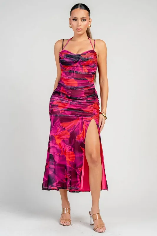 HD30606N / PRINTED MESH MIDI DRESS sold by privy