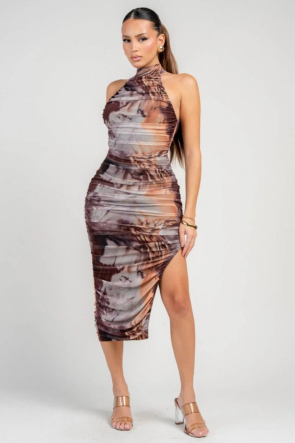 HD30908NST / MESH PRINT MIDI DRESS sold by privy product image thumbnail 4