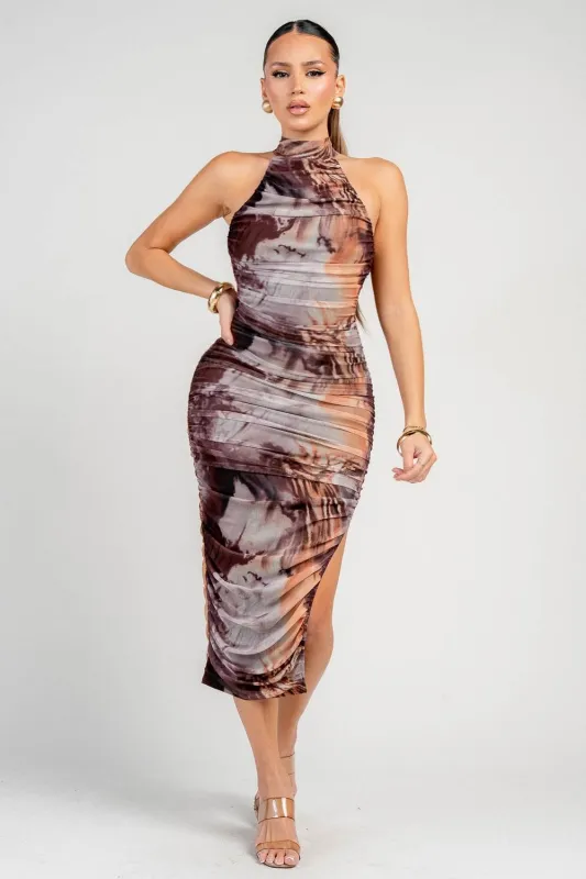 HD30908NST / MESH PRINT MIDI DRESS sold by privy