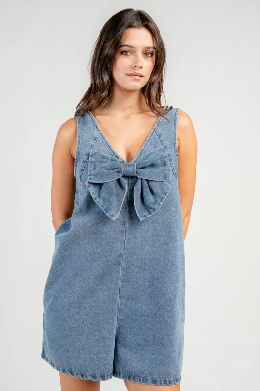 CJ40023Y / DENIM ROMPER WITH BOW FRONT DETAIL made by privy