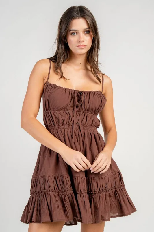 CD30820Y / COTTON GAUZE STRAPPY TIE-BACK TIERED RUFFLE MINI DRESS sold by privy