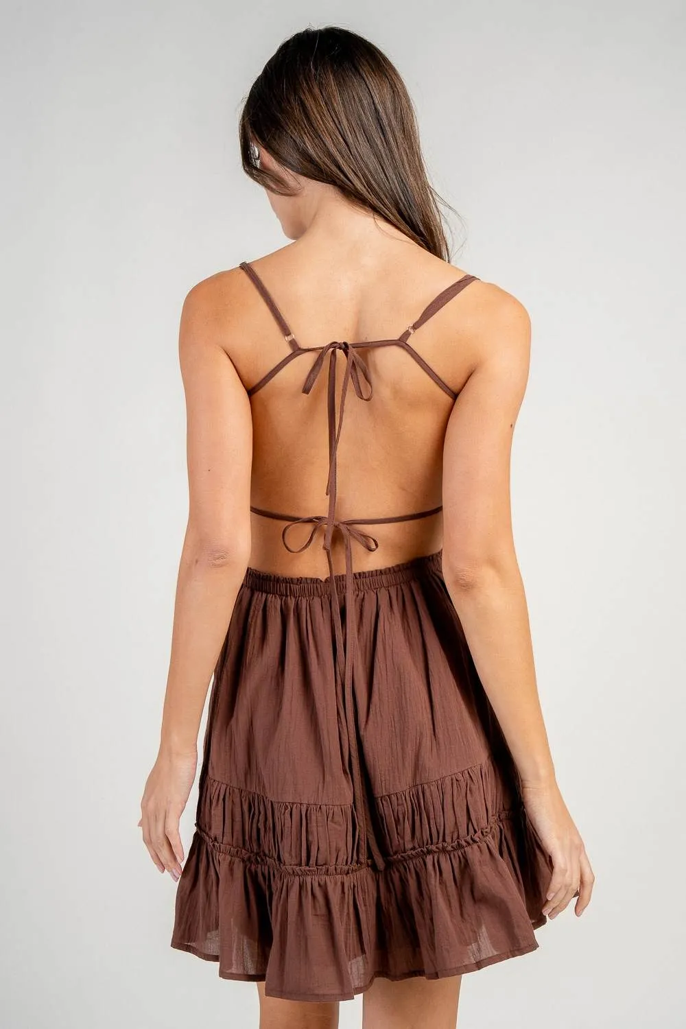 CD30820Y / COTTON GAUZE STRAPPY TIE-BACK TIERED RUFFLE MINI DRESS sold by privy product image thumbnail 3
