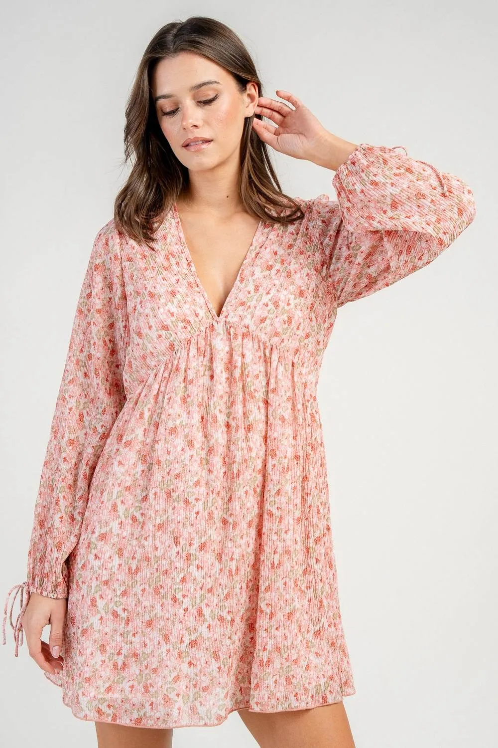 CD30733Y / PLEATED CHIFFON L/S MINI DRESS sold by privy