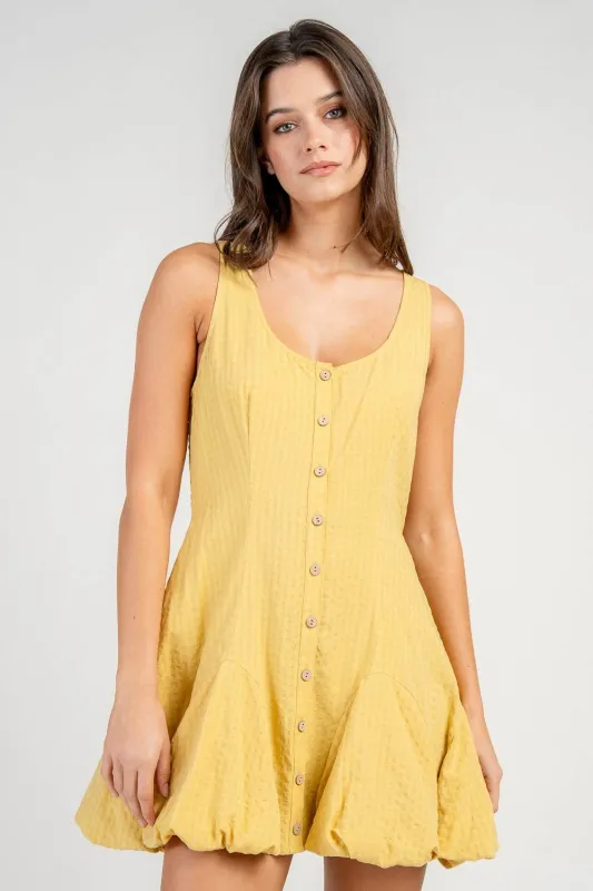 CD30715Y / JACQUARD COTTON RAYON S/L BUTTON FRONT MINI BUBBLE DRESS made by privy