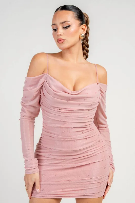 HD30841B / LONG SLEEVE SHINY MESH MINI DRESS sold by privy