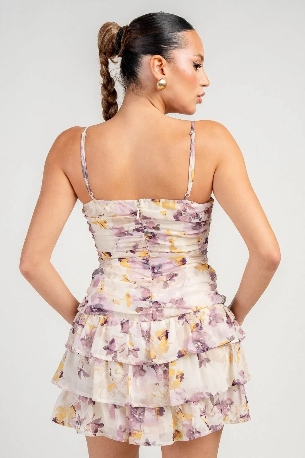 HD30911EST / RUCHED RUFFLE TIER FLORAL PRINT MINI DRESS sold by privy product image thumbnail 3