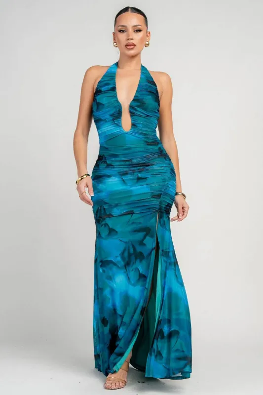 HD30954NST / SLIT MERMAID HALTER MAXI DRESS sold by privy