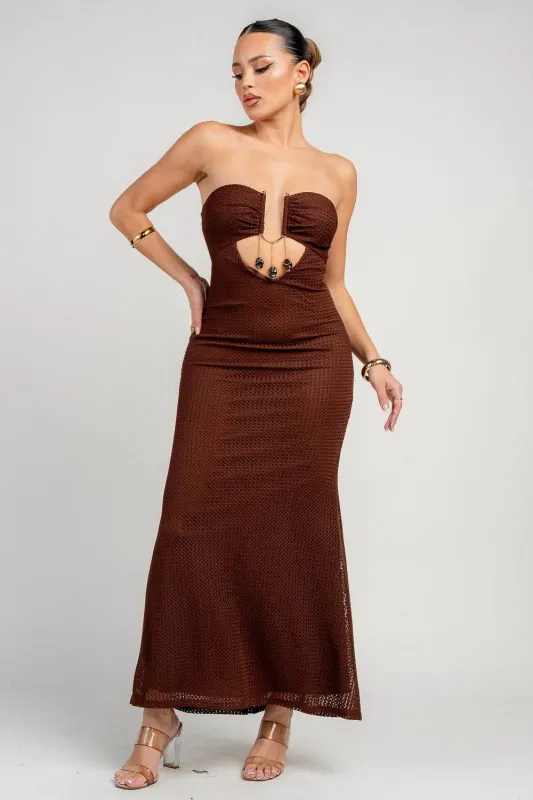 HD30989N / LACE W/ STONE STRING BUST CUTOUT TUBE ANKLE DRESS made by privy