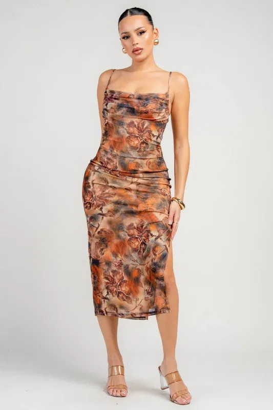 HD30907EST / COWL NECK W SIDE LEG SLIT MIDI DRESS sold by privy