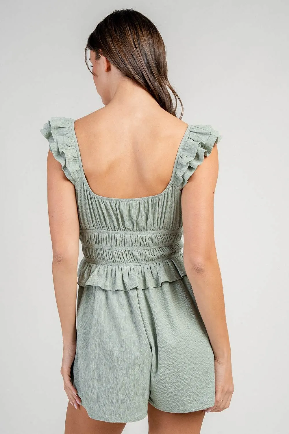 BJ7343S / ELASTIC RUCHED ROMPER W/ RUFFLE SHOULDER sold by privy product image thumbnail 3