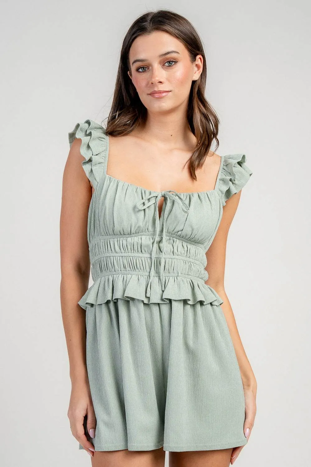 BJ7343S / ELASTIC RUCHED ROMPER W/ RUFFLE SHOULDER sold by privy product image thumbnail 4