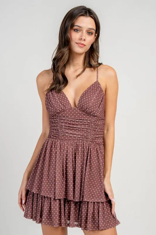 BD13334K / POLKA DOT PATTERN TIERED MINI DRESS sold by privy