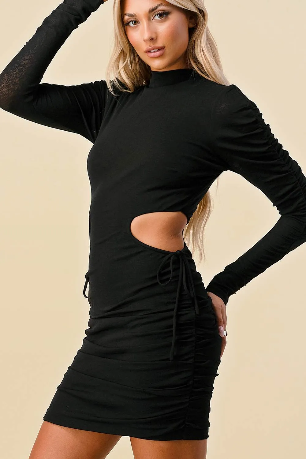 BD10048E / CHIC SIDE CUTOUT RUCHED BODYCON DRESS sold by privy product image thumbnail 2