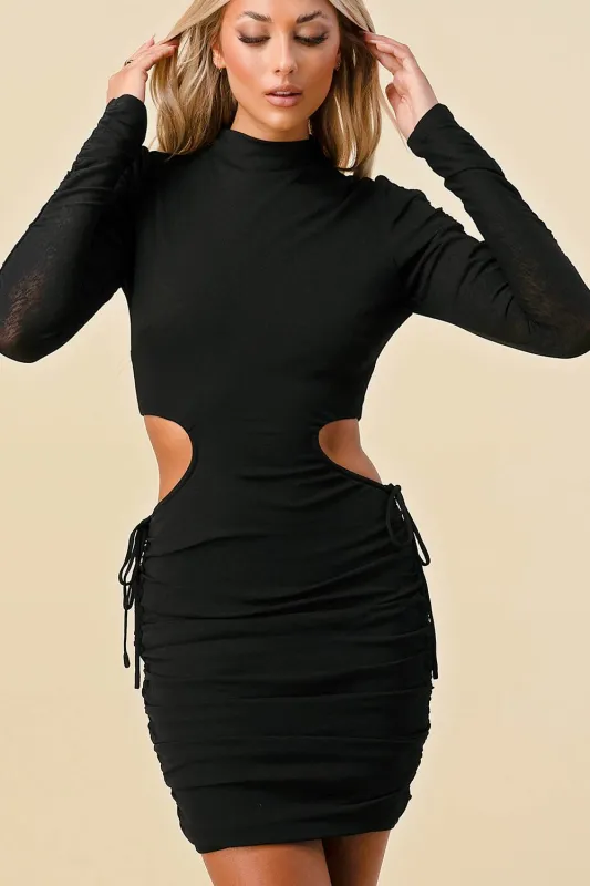 BD10048E / CHIC SIDE CUTOUT RUCHED BODYCON DRESS sold by privy