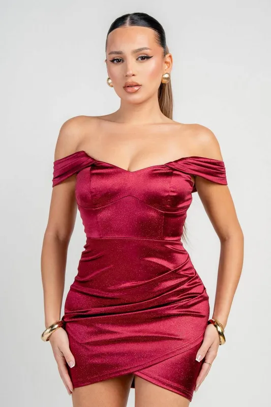 PD79220B / OFF SHOULDER BUSTIER OVERLAP SKINT MINI DRESS sold by privy