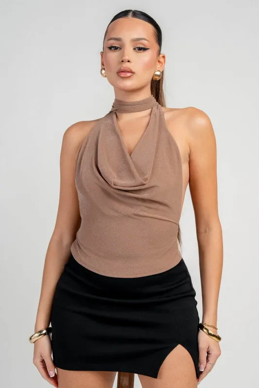 PT45603K / HALTER COWL NECK SCARF TOP sold by privy