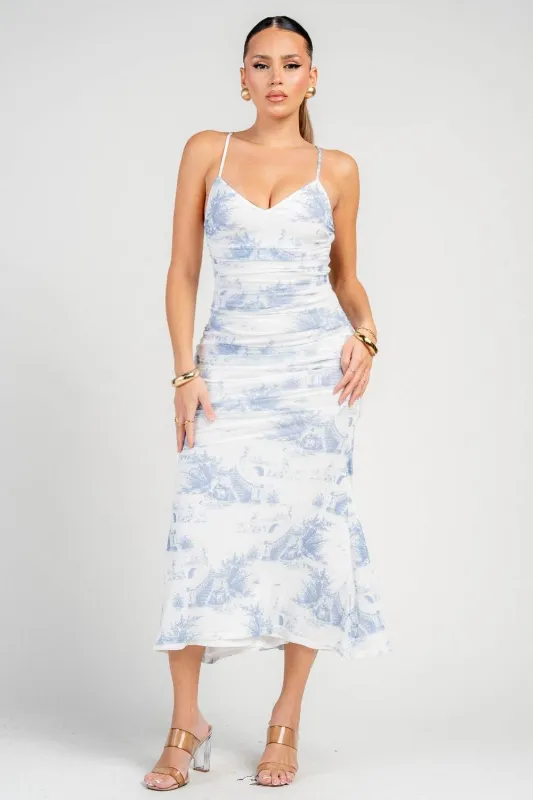 HD30976NST / MESH PRINT MIDI DRESS sold by privy