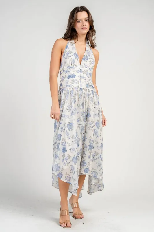 BD13380S / HALTER MIDI DRESS W/ HANKERCHIEF HEM sold by privy