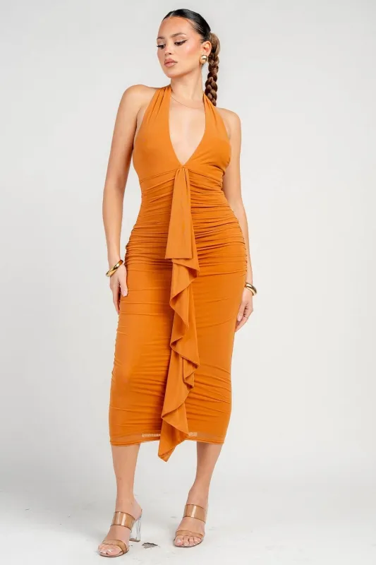 HD30974SST / MESH MIDI DRESS W/ A FRONT SASH sold by privy