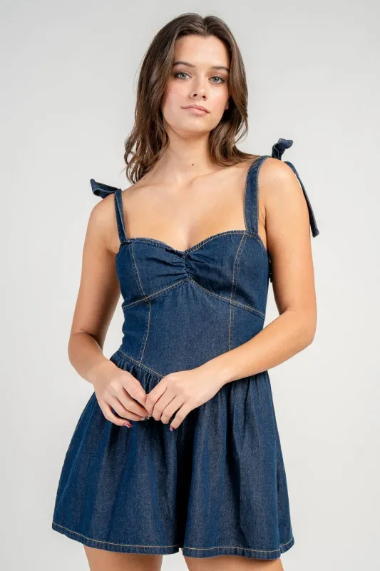 CJ40033N / DENIM TIE SHOULDER ROMPER sold by privy