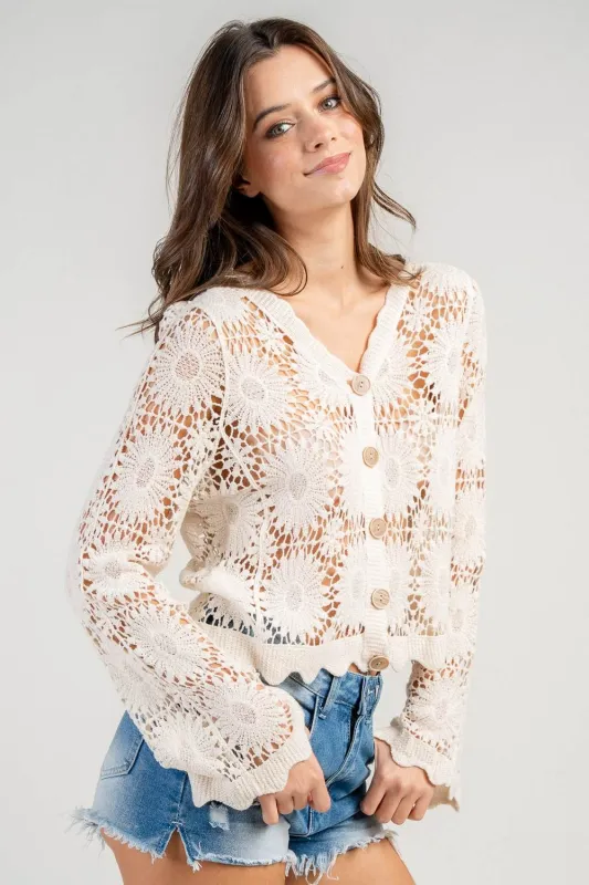CG60132B / CROCHET OPEN FRONT CARDIGAN made by privy