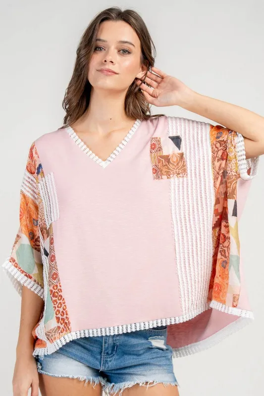 CT10730Y / RAYON SPAN JERSEY MIXED KNIT FABRIC KNIT TOP sold by privy