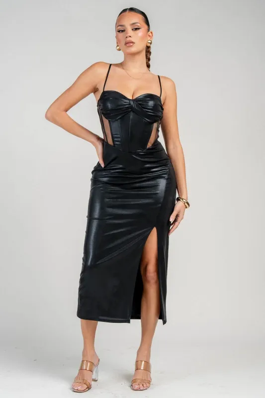 HD30795S / CORSET SLIT MIDI COATED KNIT DRESS sold by privy