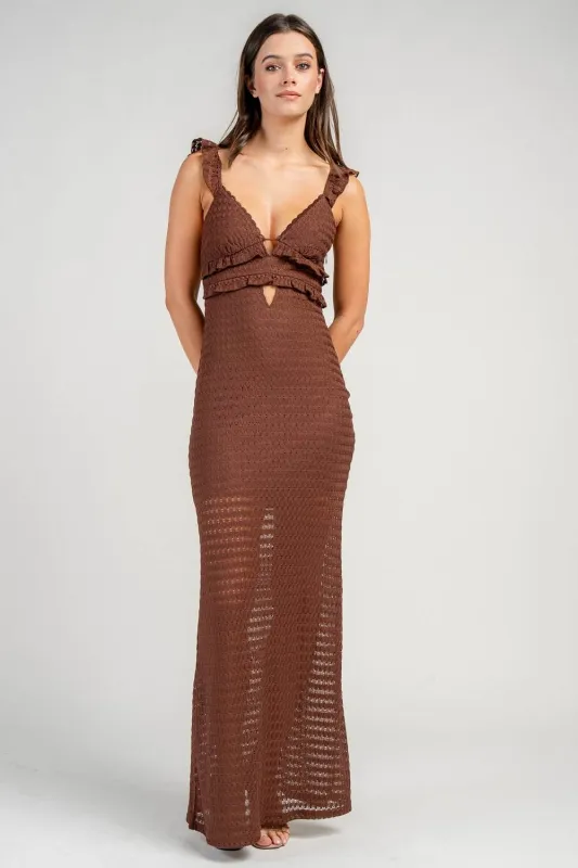 CD30843B / CROCHET MAXI V-NK S/S DRESS made by privy
