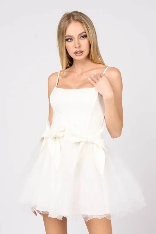 PD77204BST / CORSET BODICE TULLE SKIRT SPAGHETTI STRAP MINI DRESS made by privy